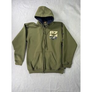 Vintage Tipsy Mens Large Olive Green Zip Up Hoodie BZ Moose Mountain Made in USA